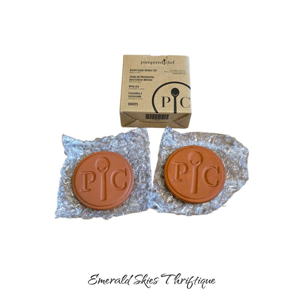Pampered chef Brown Sugar Keeper Set of 2 Terra Cotta Softening Disc free ship